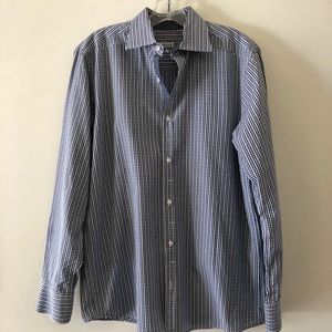 HTML men’s medium blue & white plaid shirt